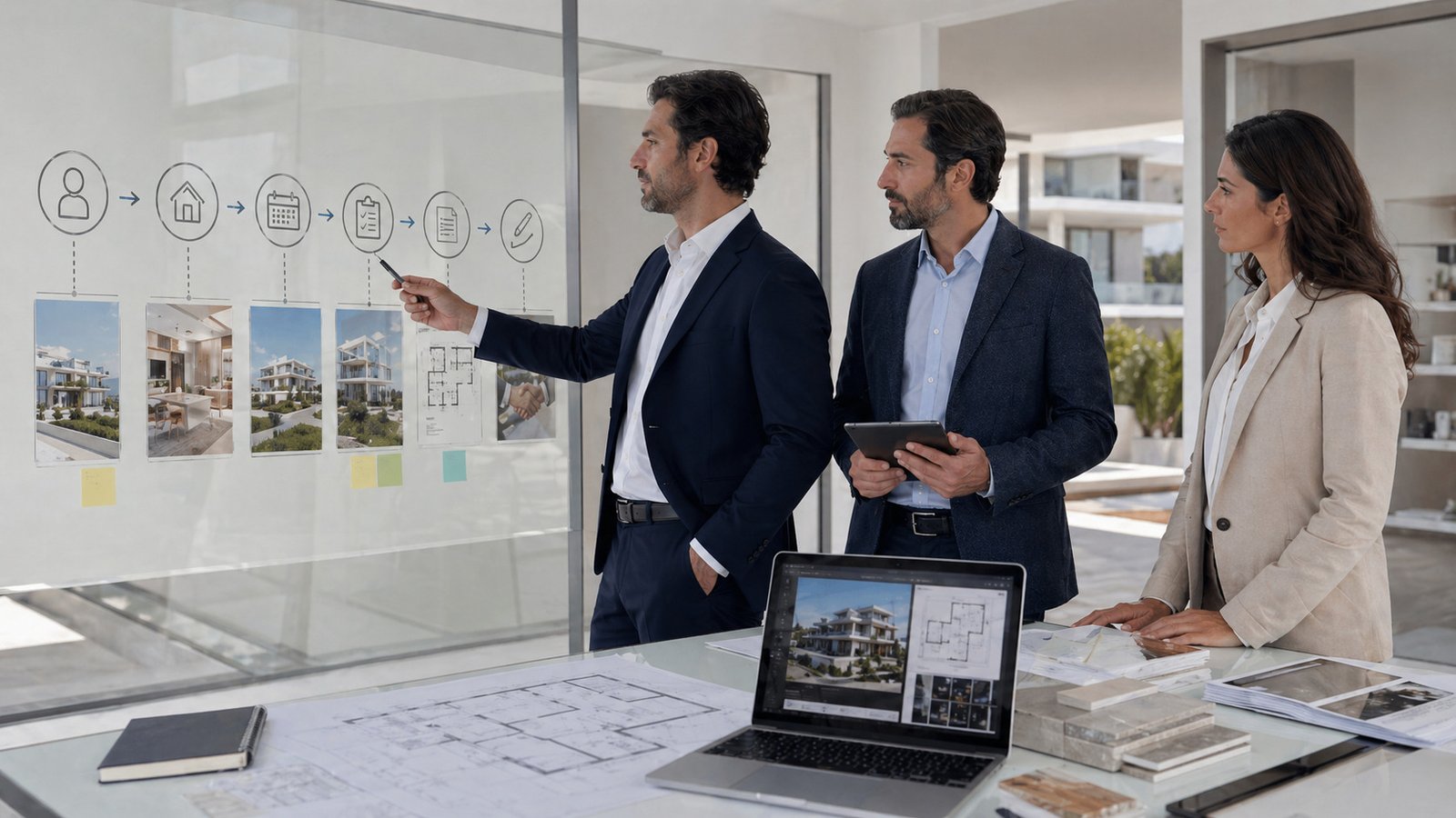 Team che presenta un processo commerciale strutturato per la vendita di un progetto immobiliare